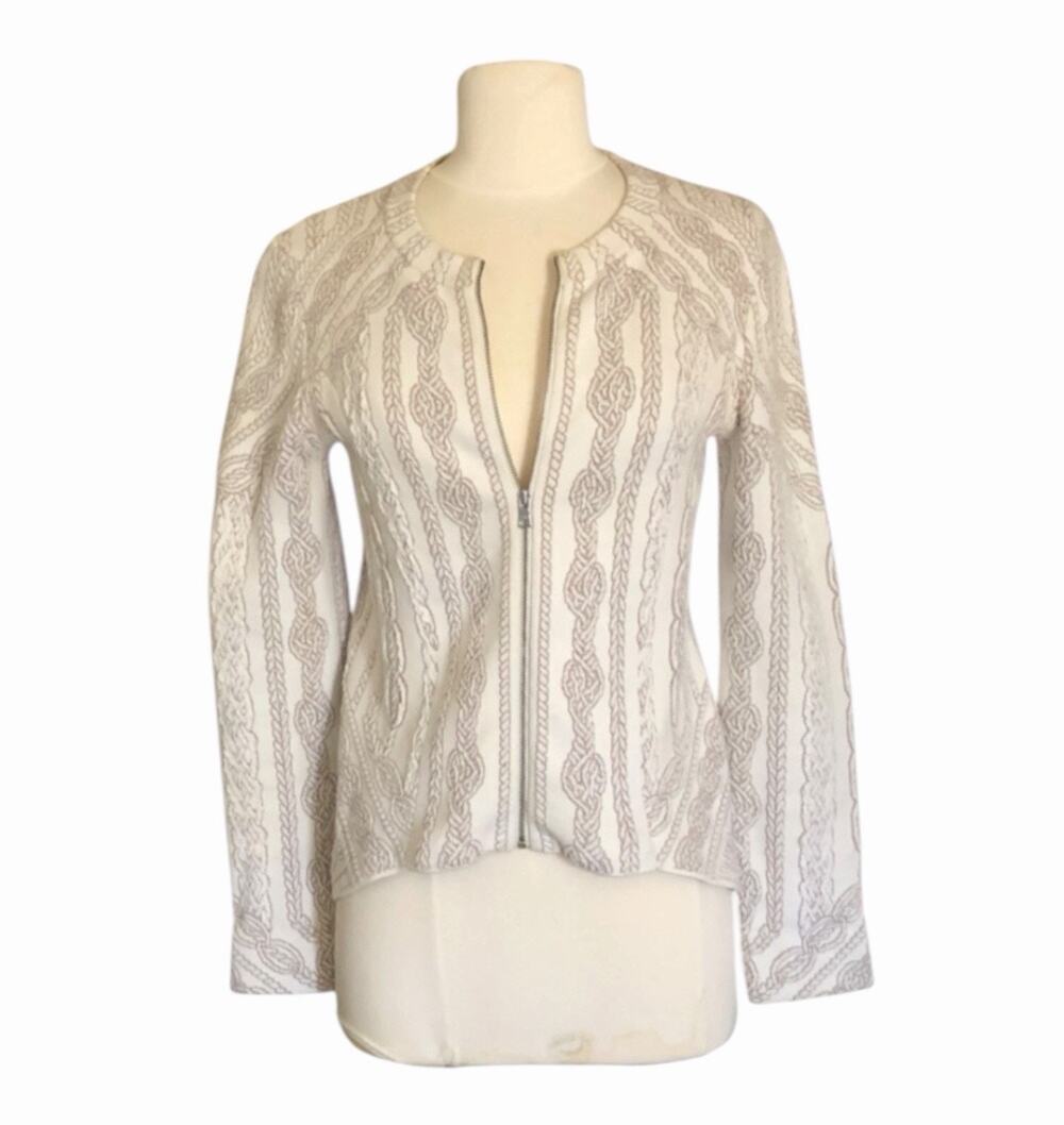 BCBGMaxAzria Cream Textured Zip Front Jacket Asymmetrical Hem XS